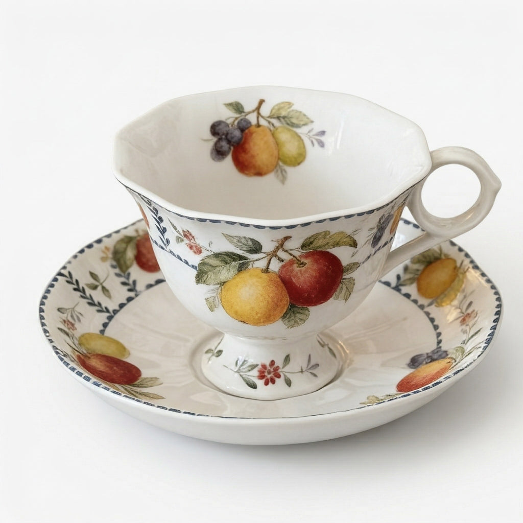 Fruit-Themed Ceramic Tea Cup and Saucer Set