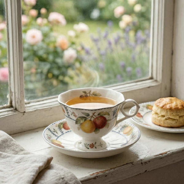 Fruit-Themed Ceramic Tea Cup and Saucer Set