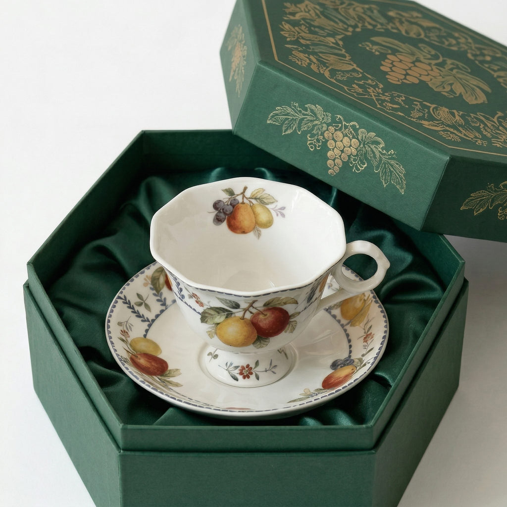 Fruit-Themed Ceramic Tea Cup and Saucer Set