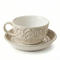 Classic Floral Embossed Ceramic Cup and Saucer Set