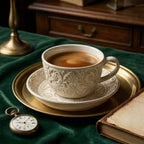 Classic Floral Embossed Ceramic Cup and Saucer Set