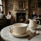 Classic Floral Embossed Ceramic Cup and Saucer Set