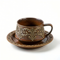 Antique Elegance Embossed Ceramic Cup and Saucer Set