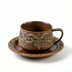 Antique Elegance Embossed Ceramic Cup and Saucer Set