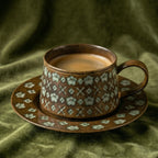 Rustic Floral Embossed Ceramic Cup and Saucer Set