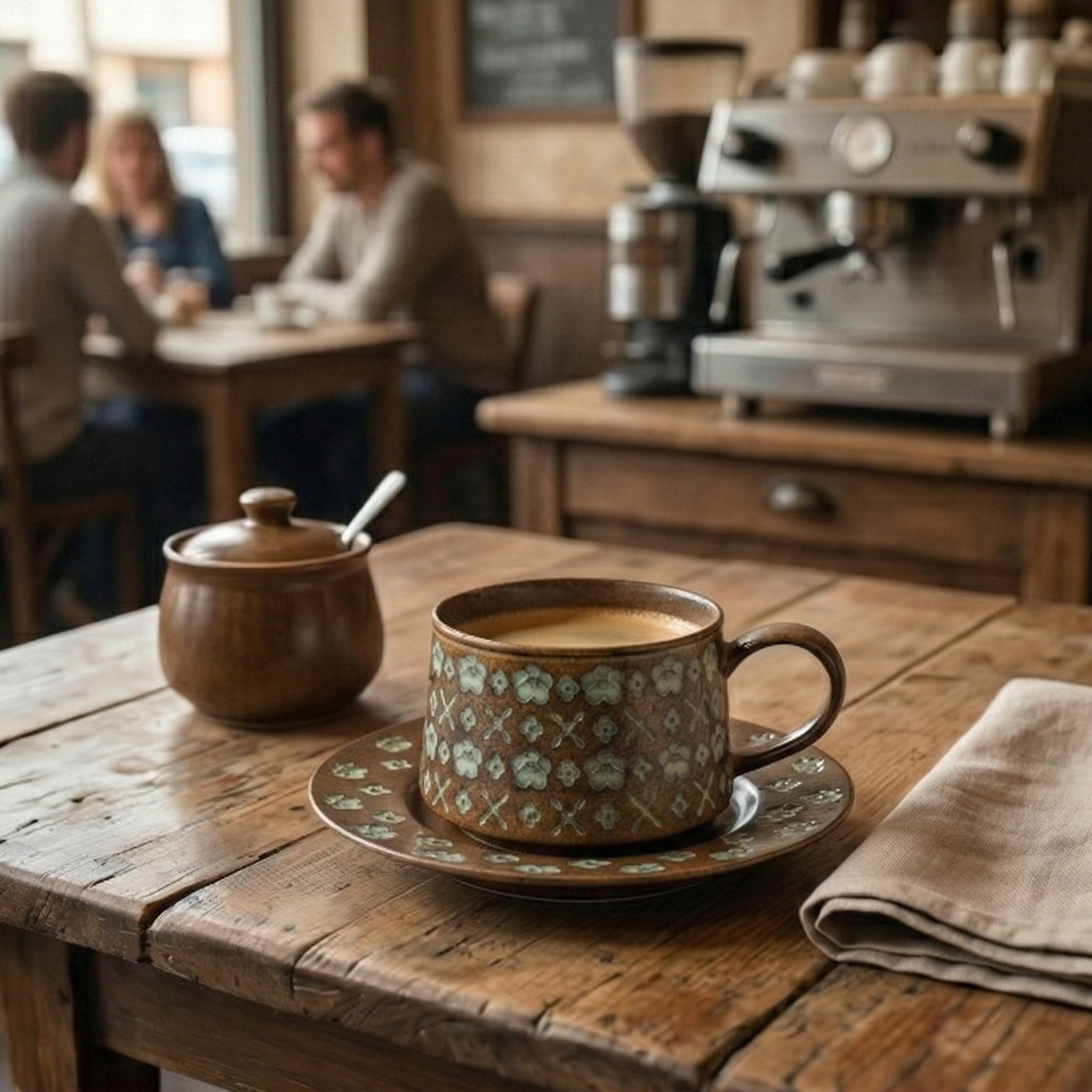 Rustic Floral Embossed Ceramic Cup and Saucer Set