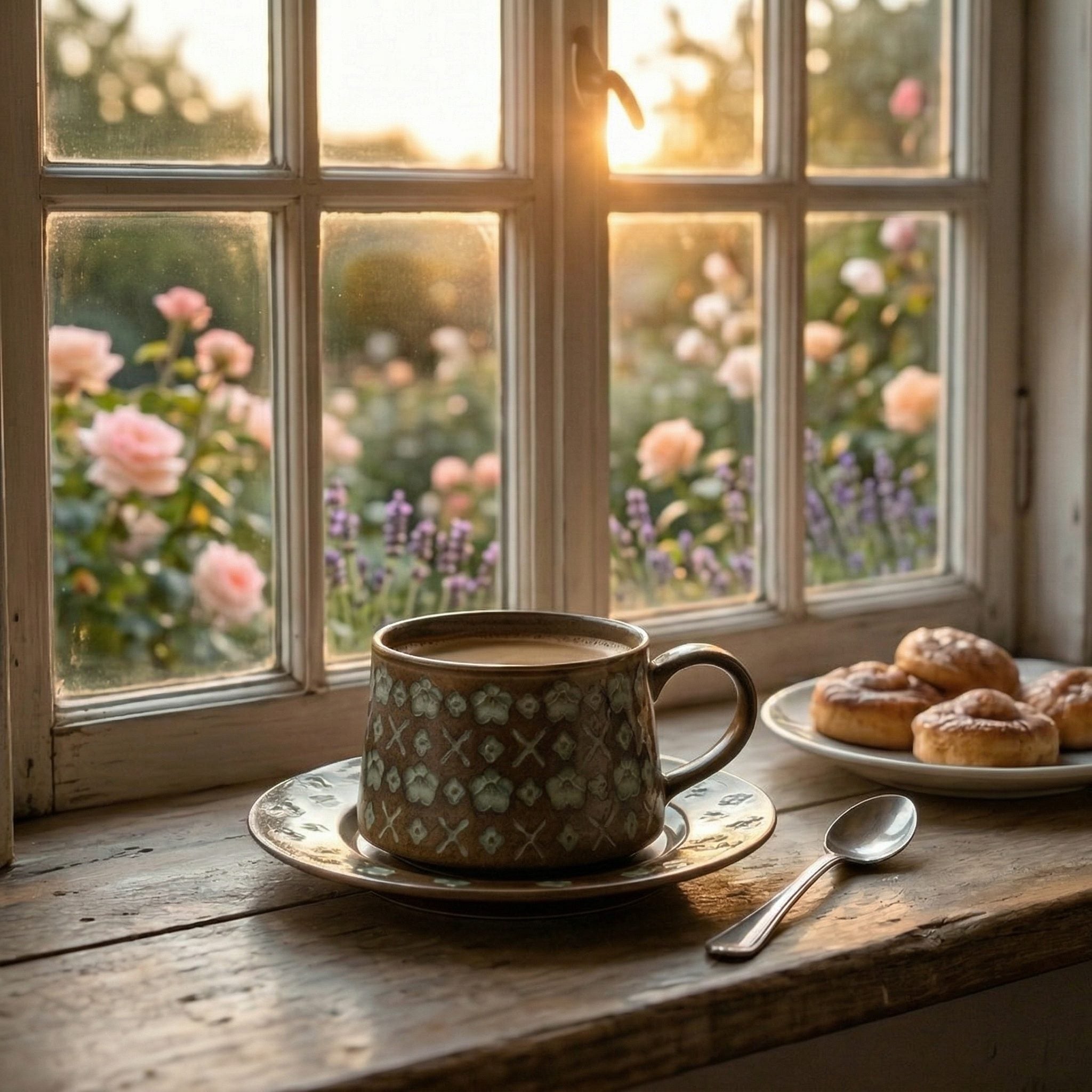 Rustic Floral Embossed Ceramic Cup and Saucer Set