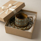 Rustic Floral Embossed Ceramic Cup and Saucer Set