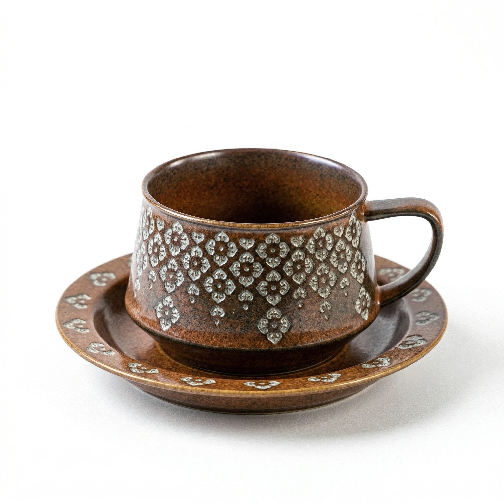 Vintage Floral Embossed Ceramic Cup and Saucer Set