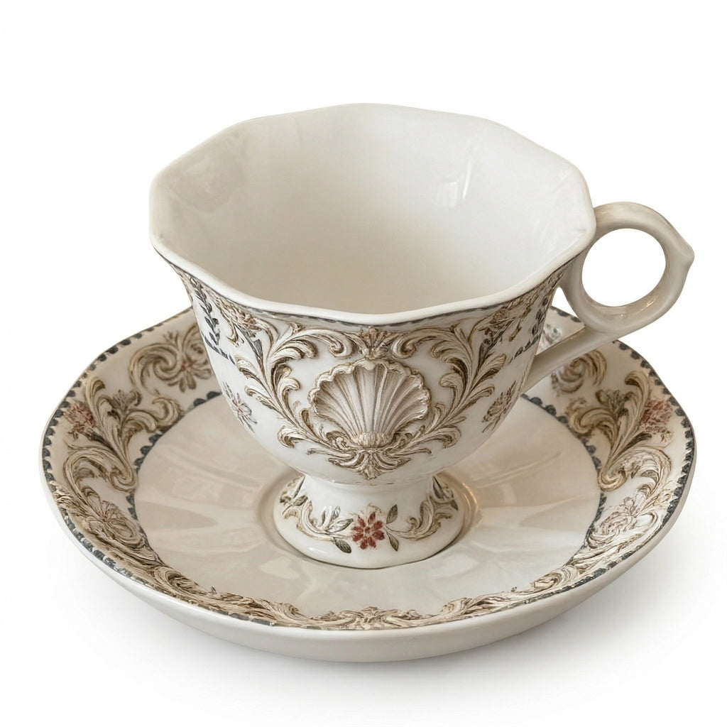 Vintage-Inspired Shell Design Ceramic Tea Cup and Saucer Set