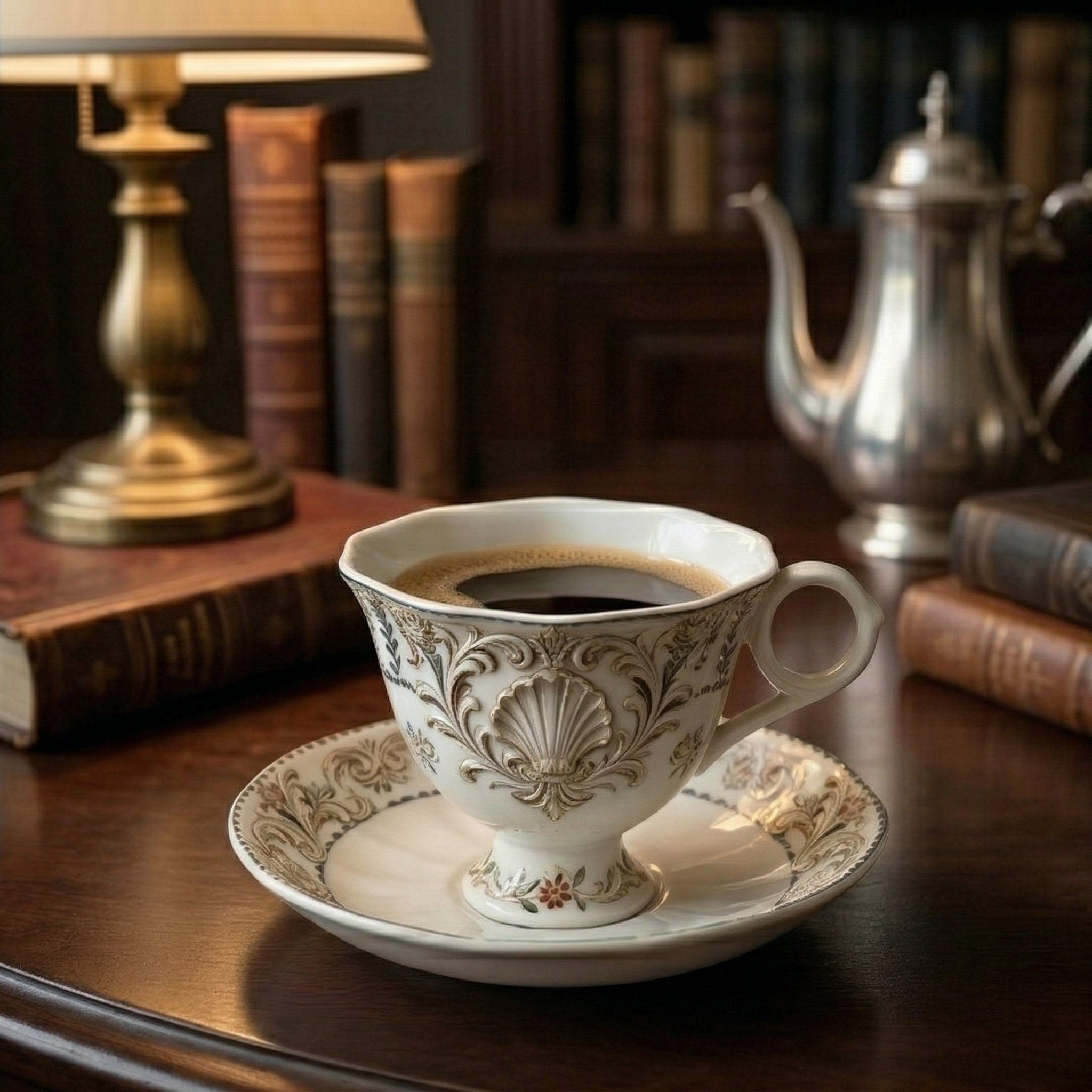 Vintage-Inspired Shell Design Ceramic Tea Cup and Saucer Set