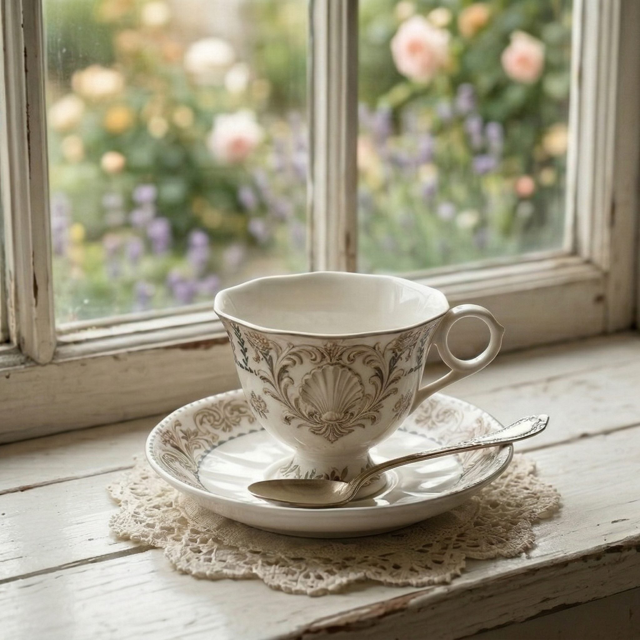 Vintage-Inspired Shell Design Ceramic Tea Cup and Saucer Set
