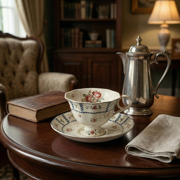 Vintage Floral Ceramic Tea Cup and Saucer Set