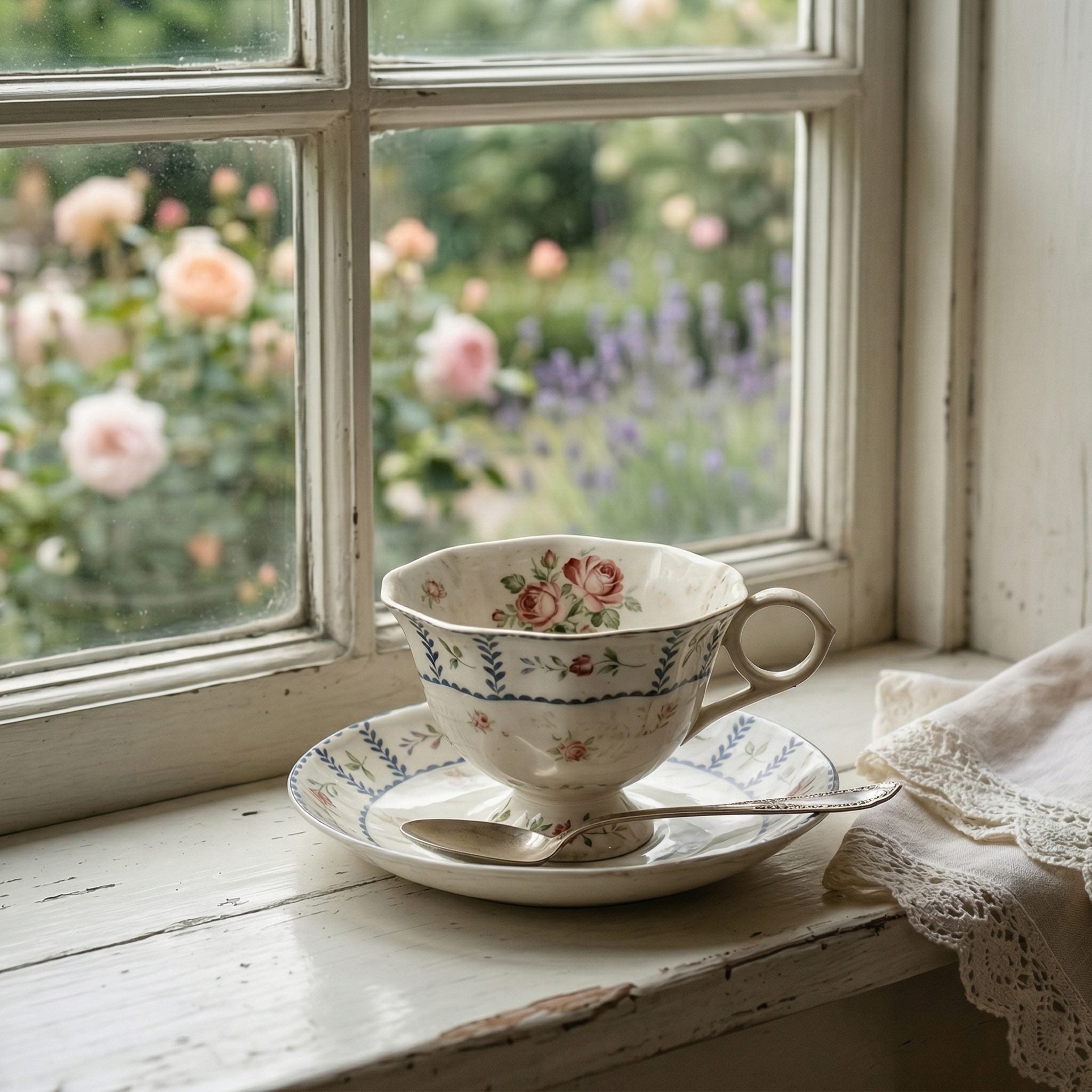 Vintage Floral Ceramic Tea Cup and Saucer Set