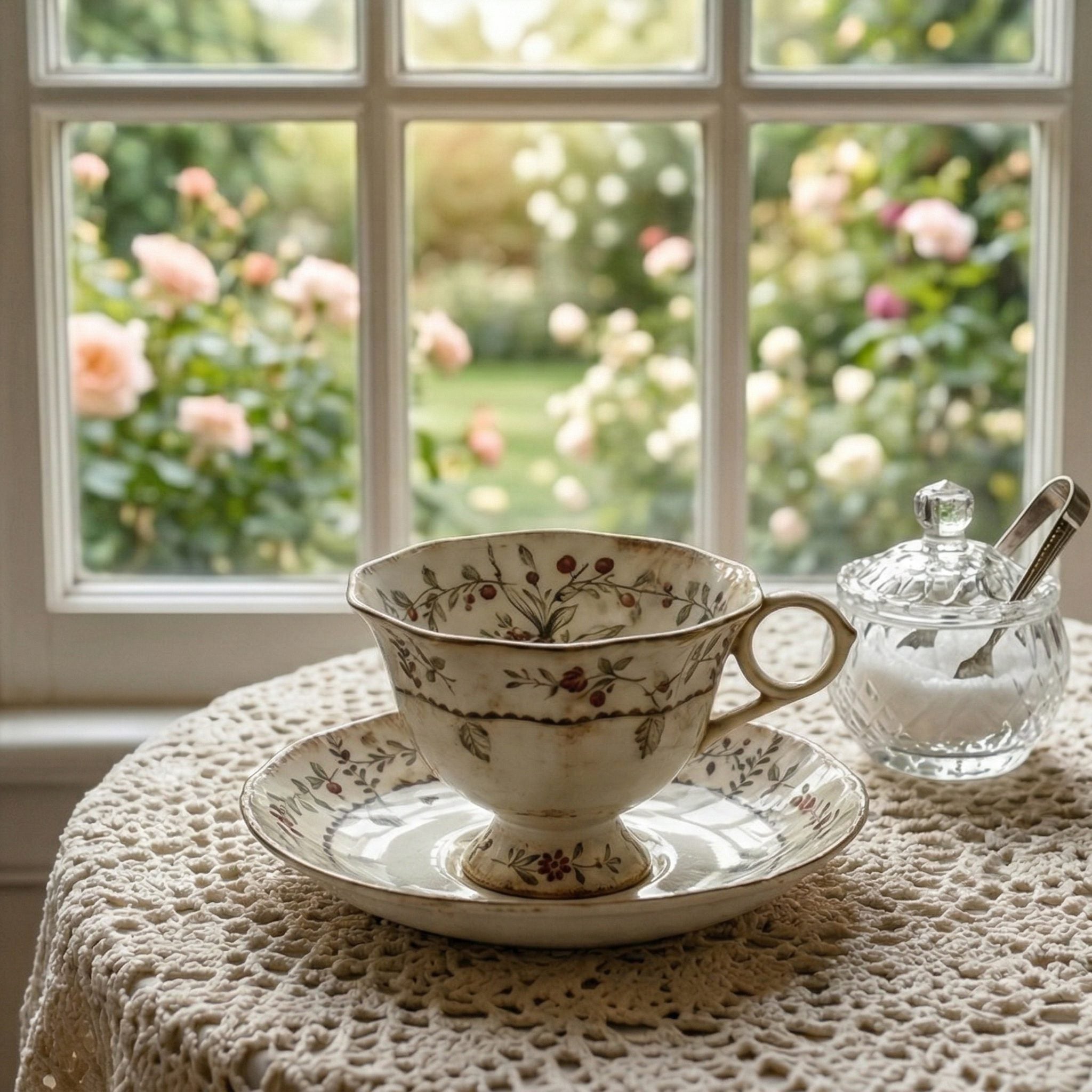 Antique Floral Ceramic Tea Cup and Saucer Set