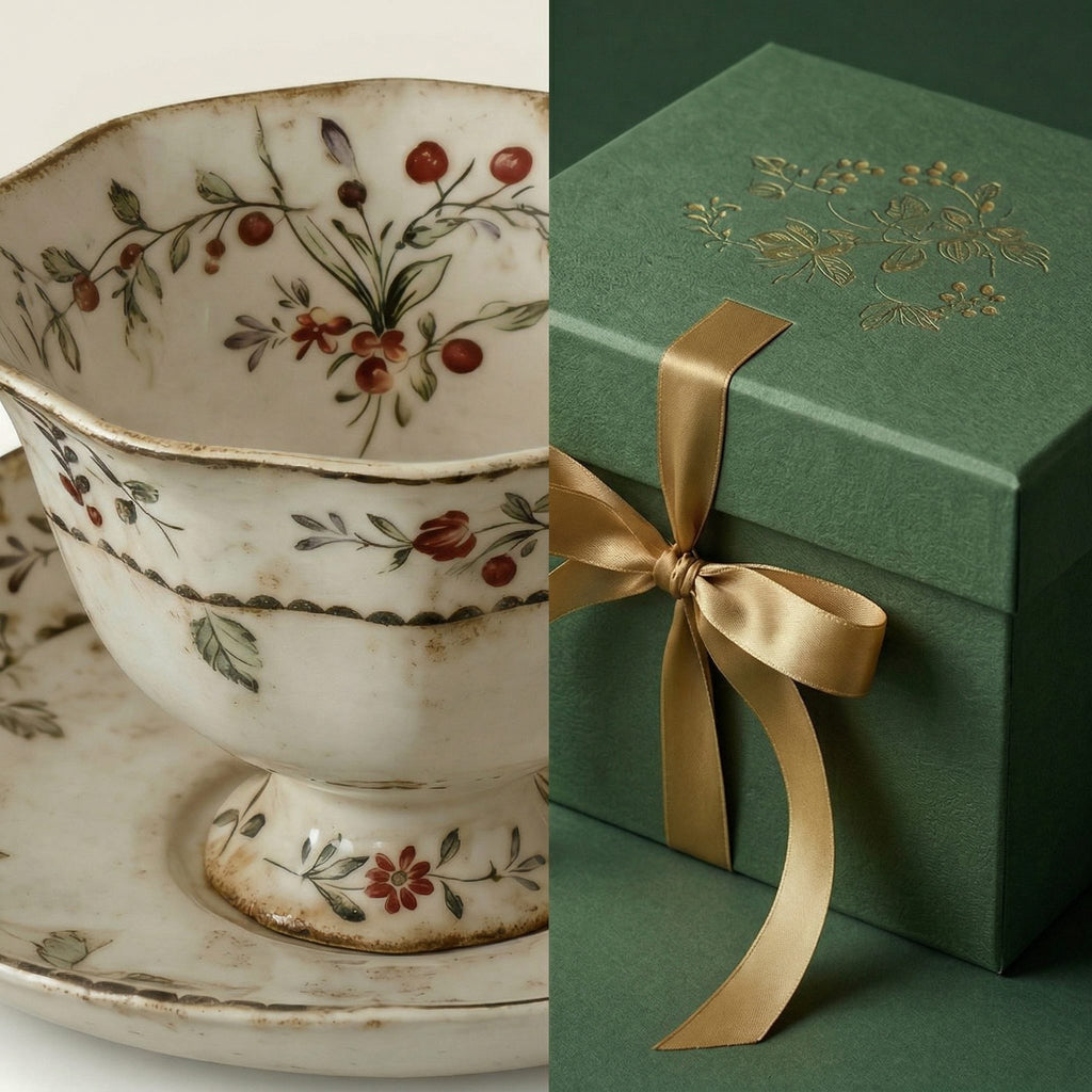 Antique Floral Ceramic Tea Cup and Saucer Set