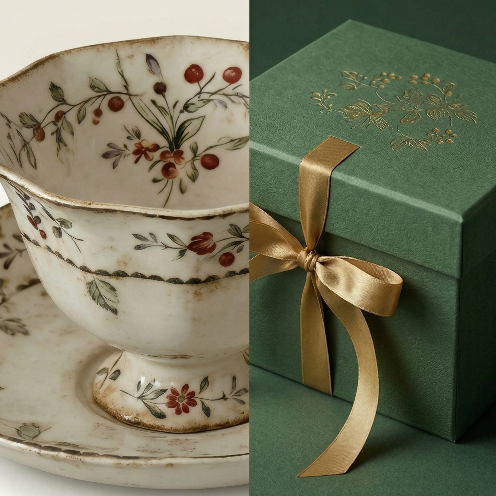 Antique Floral Ceramic Tea Cup and Saucer Set