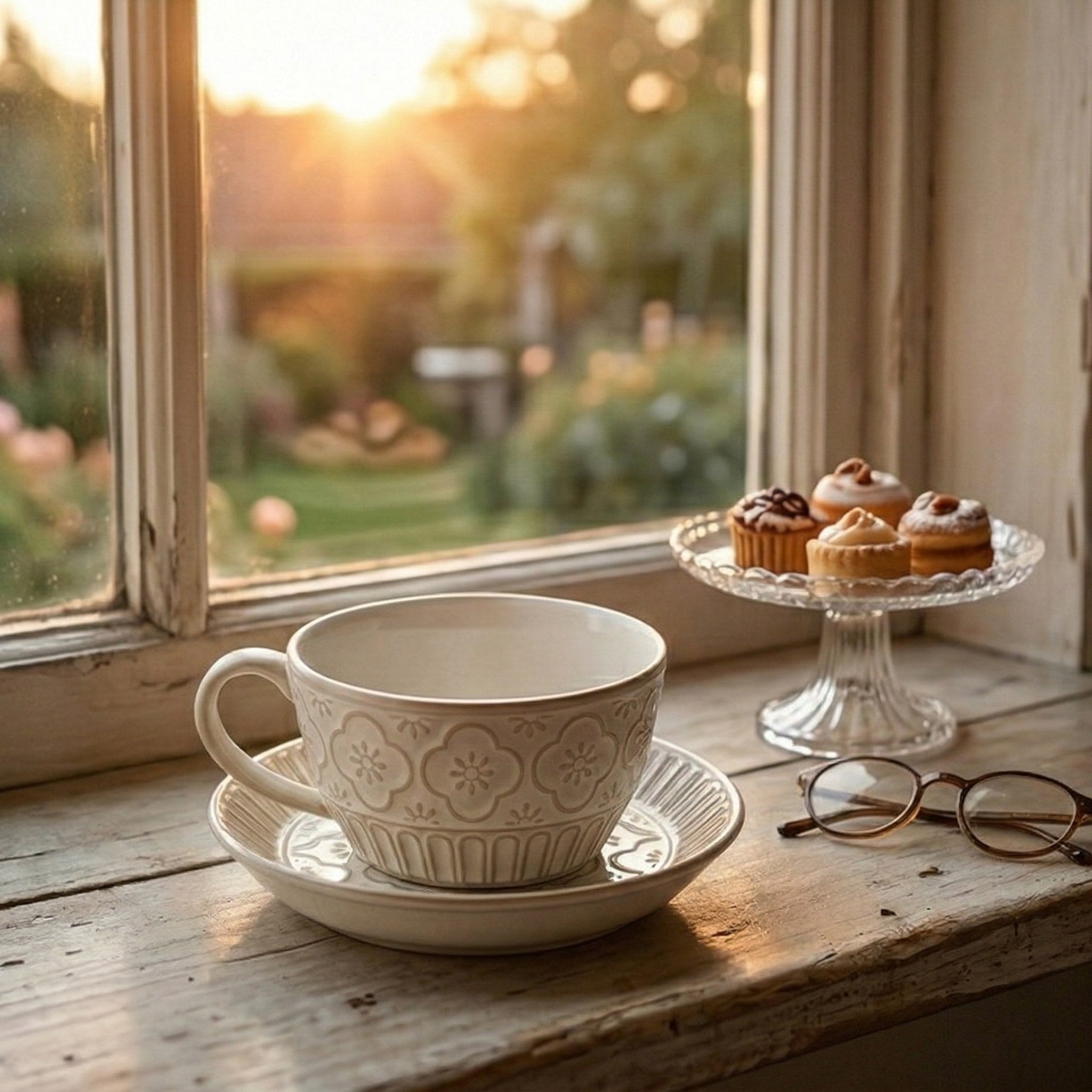 Elegant Floral Embossed Ceramic Cup and Saucer Set