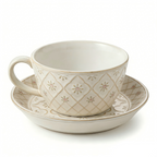 Elegant Floral Embossed Ceramic Cup and Saucer Set