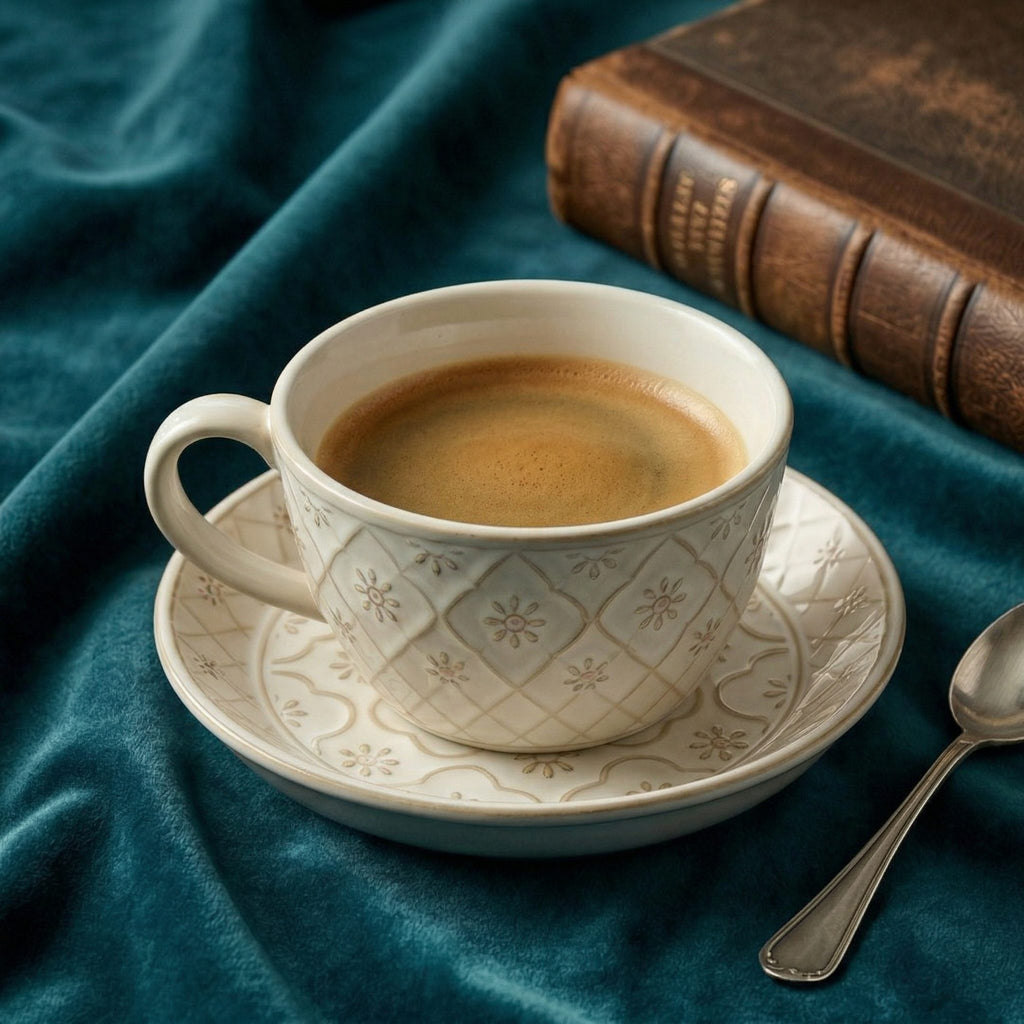 Elegant Floral Embossed Ceramic Cup and Saucer Set