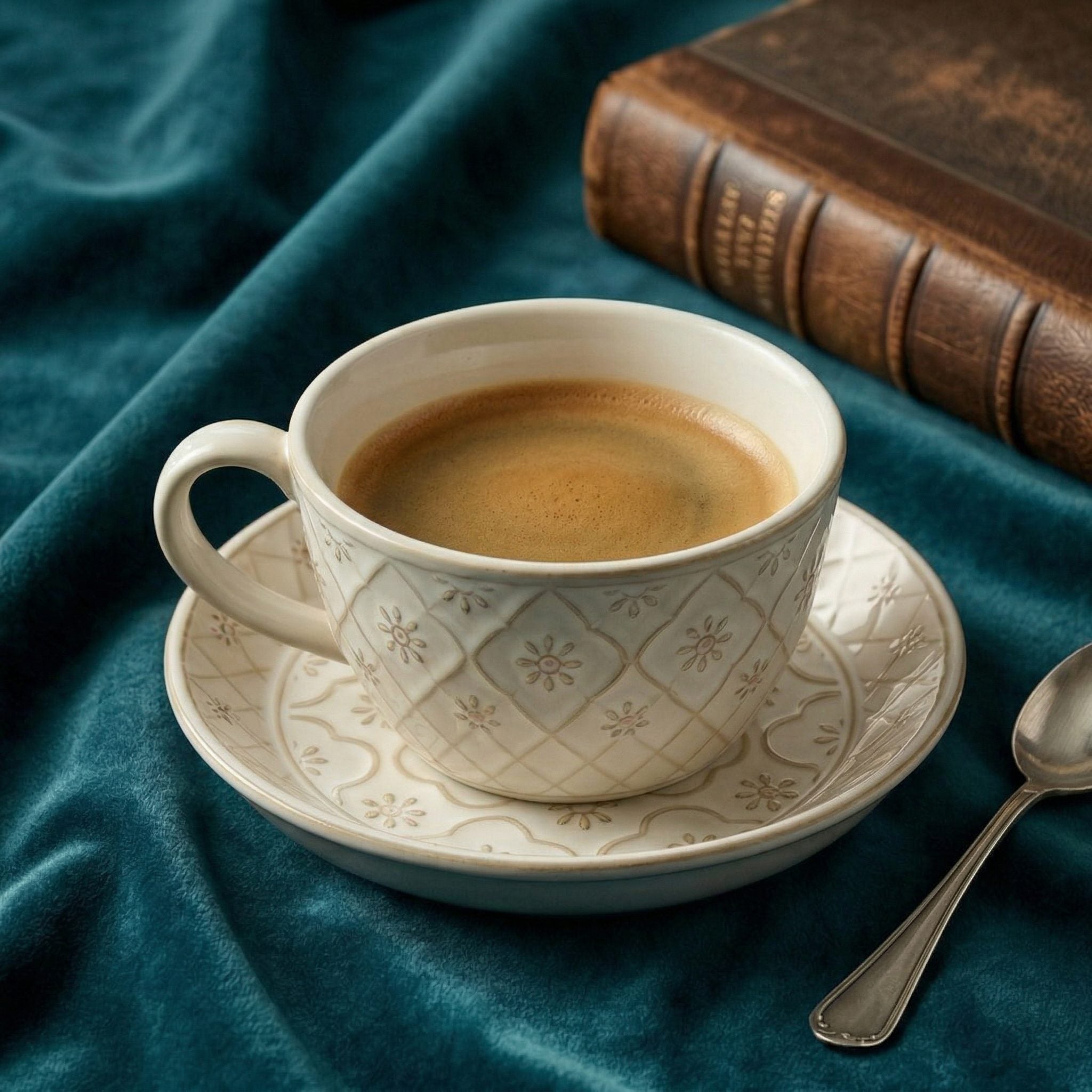 Elegant Floral Embossed Ceramic Cup and Saucer Set