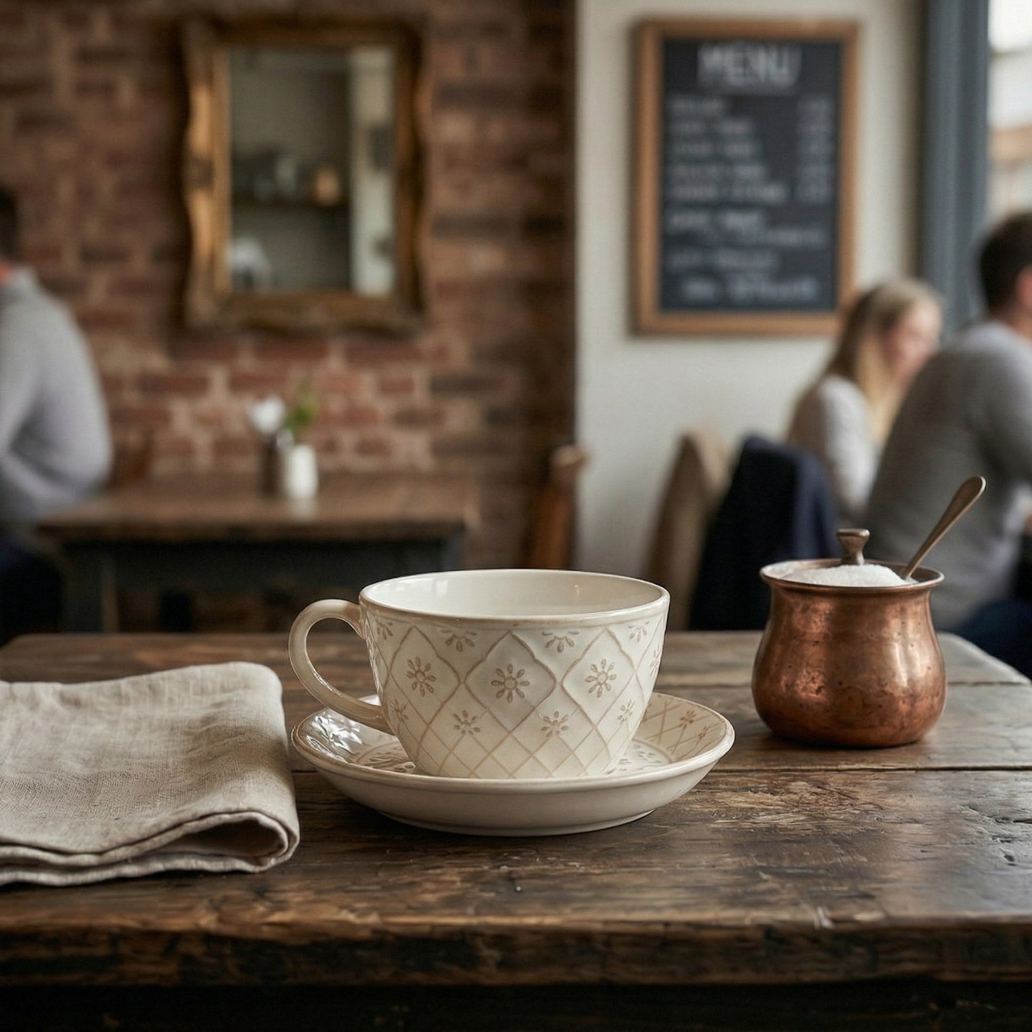 Elegant Floral Embossed Ceramic Cup and Saucer Set