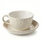 Coastal Wave Embossed Ceramic Cup and Saucer Set