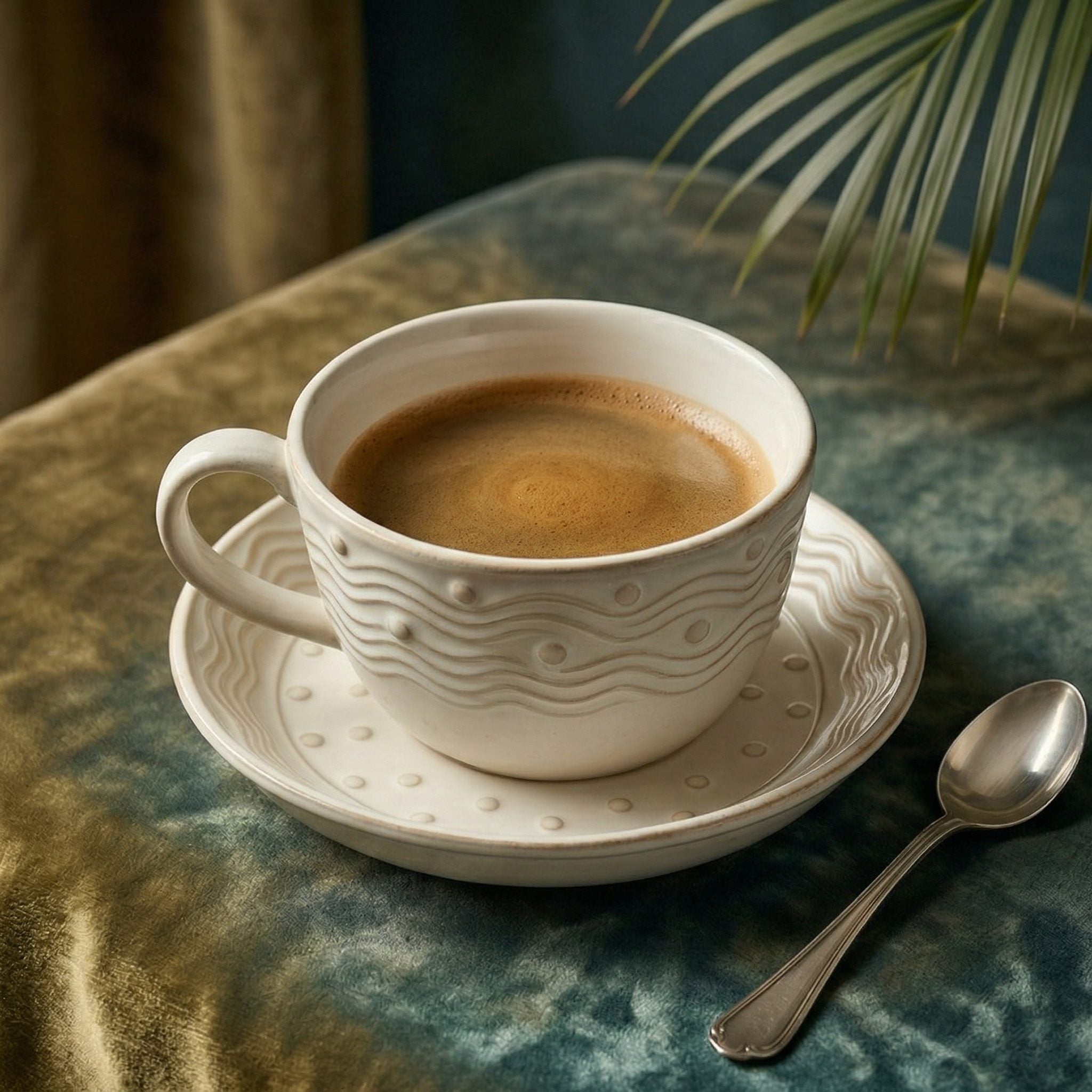 Coastal Wave Embossed Ceramic Cup and Saucer Set